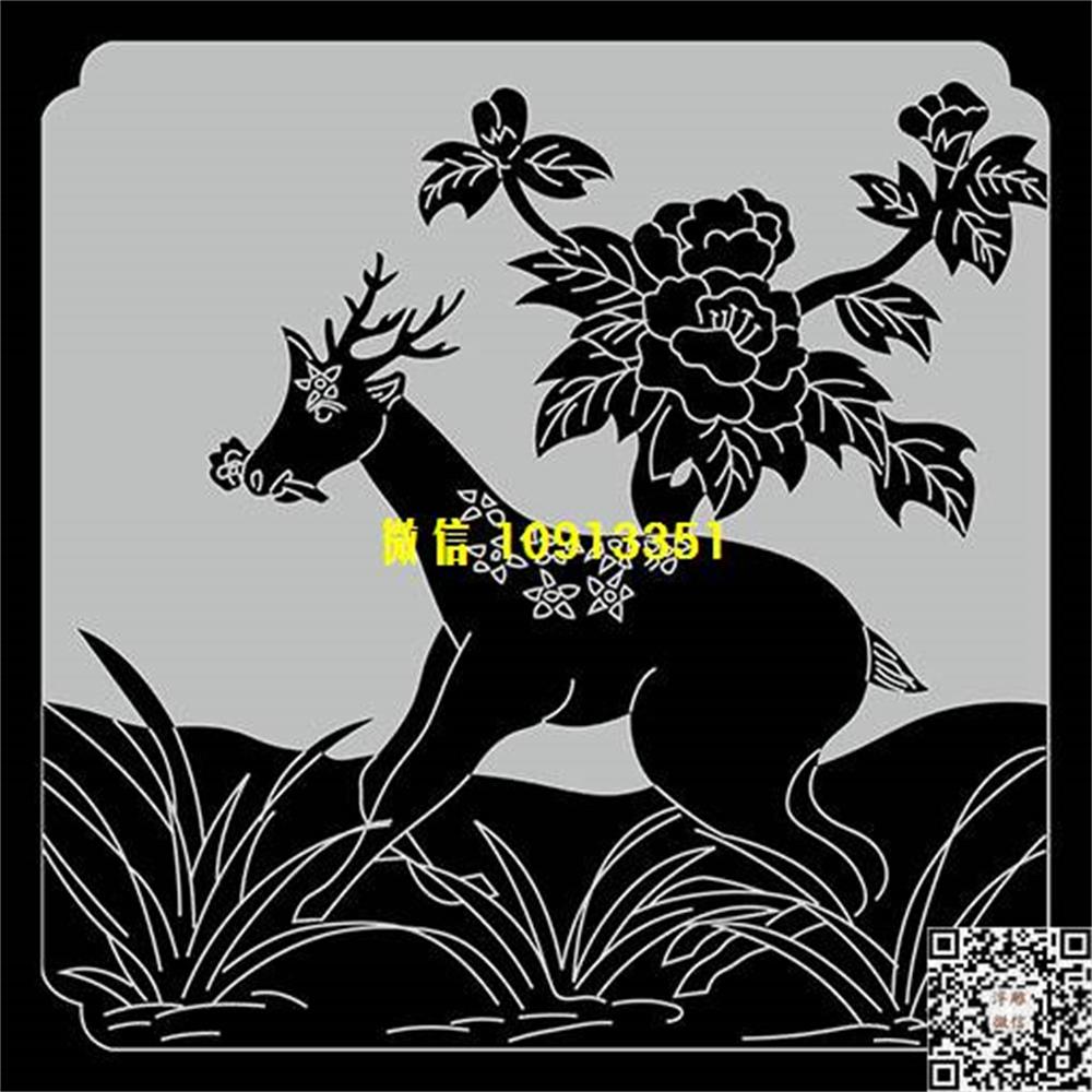 精雕图257鹿栏板精雕图线雕图线条图单线铣底图_电脑雕刻plt文泰矢量图精雕图浮雕图